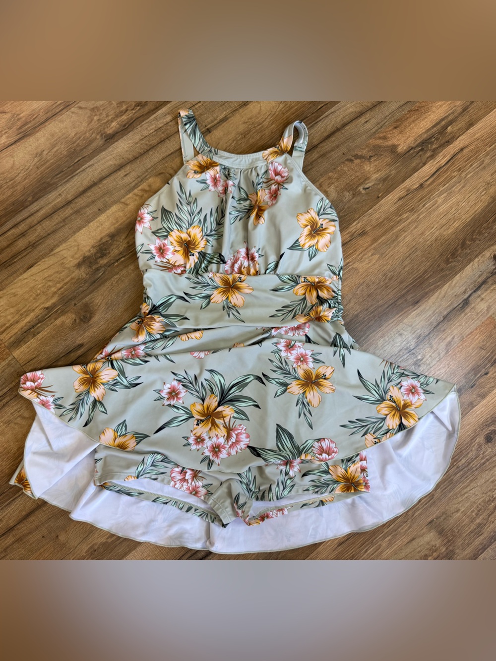 Modest Tropical Vacation Beachware One Piece Tummy Control Swimsuit Size Large